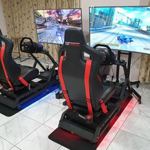 Next Level Racing Motion Platform V3 beneath a real customer simulator seat