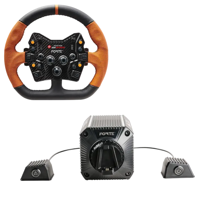 Asetek SimSports Forte 18NM Direct Drive GT Bundle - Orange Leather D-shape wheel