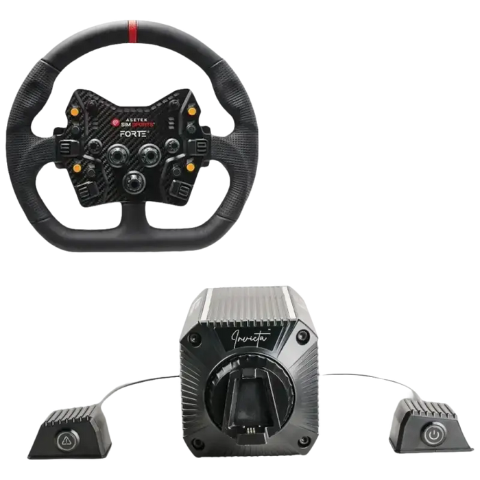 Asetek SimSports Invicta 27nm Direct Drive Wheel Base Forte GT Wheel Bundle GT Closed D Black Leather + Forte GT