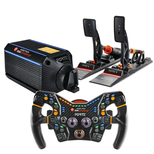 Asetek SimSports® Forte™ 18Nm & Forte Pedals S-Series Bundle - Wheel base + Wheel + Pedal Bundle