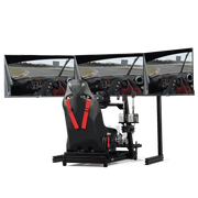 NEXT LEVEL RACING ELITE FREE STANDING TRIPLE MONITOR STAND - BLACK EDITION - complete simulator view