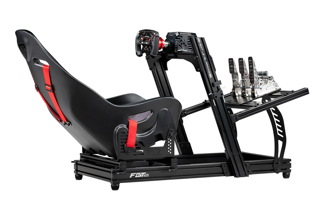 Next Level Racing F-GT ELITE LITE FRONT & SIDE MOUNT EDITION - Back view + ERS1 Seat and Fanatec CSL DD Wheel