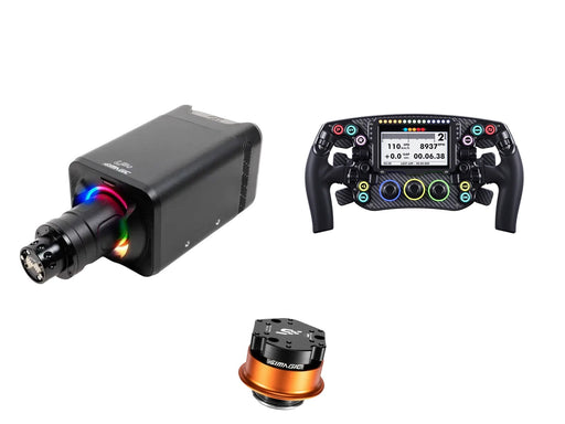 Simagic Alpha EVO 12 Nm + LEOXZ Steering Wheel + QR-A Bundle — front view steering wheel, wheelbase and QR-A