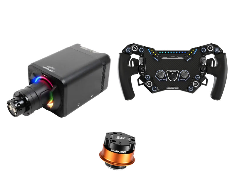 Simagic Alpha EVO Sport 9 Nm + SOELPEC Steering Wheel + QR-A Bundle — SOELPEC Spectra LT – Formula-Style RGB Sim Racing Wheel — BASALT