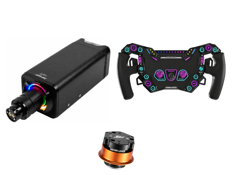 Simagic Alpha EVO Ultra 28 Nm + SOELPEC Steering Wheel + QR-A Bundle — SOELPEC Spectra LT – Formula-Style RGB Sim Racing Wheel — ARCTIC