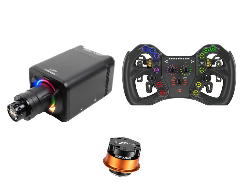 Simagic Alpha EVO Sport 9 Nm + Bavarian Sim Tec Steering Wheel + QR-A Bundle — Bavarian Sim Tec ALPHA Sim Steering Wheel — Advanced (ShifterPull & Clutch)
